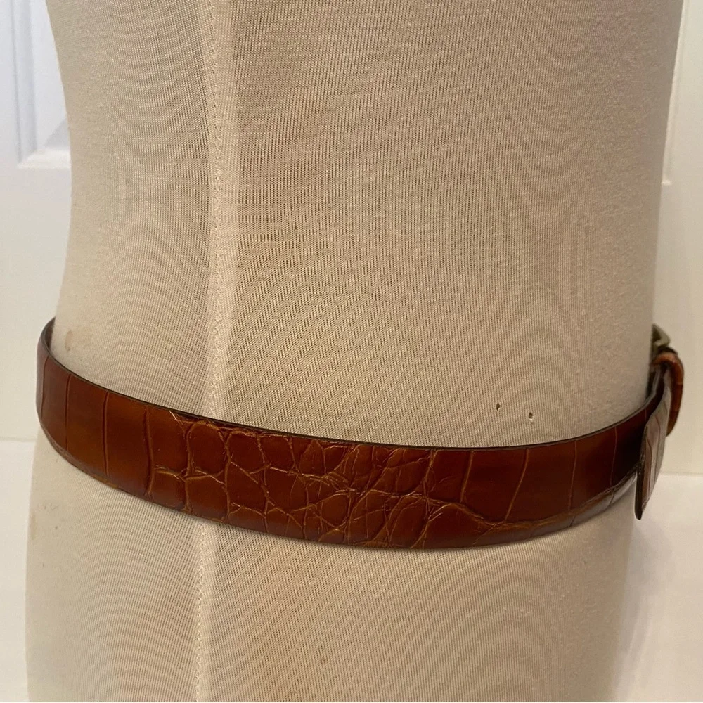 USA MADE MENS BELT BROWN CROC LOOK LEATHER IMPORTED PIG GOLD TONE BUCKLE 38